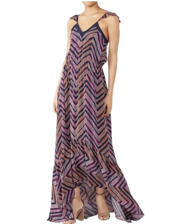 Ramy Brook Dresses & Skirts - Ramy Brook Schena Chevron Maxi Dress M Silk Tie Strap Ruffle Hem Boho Resort